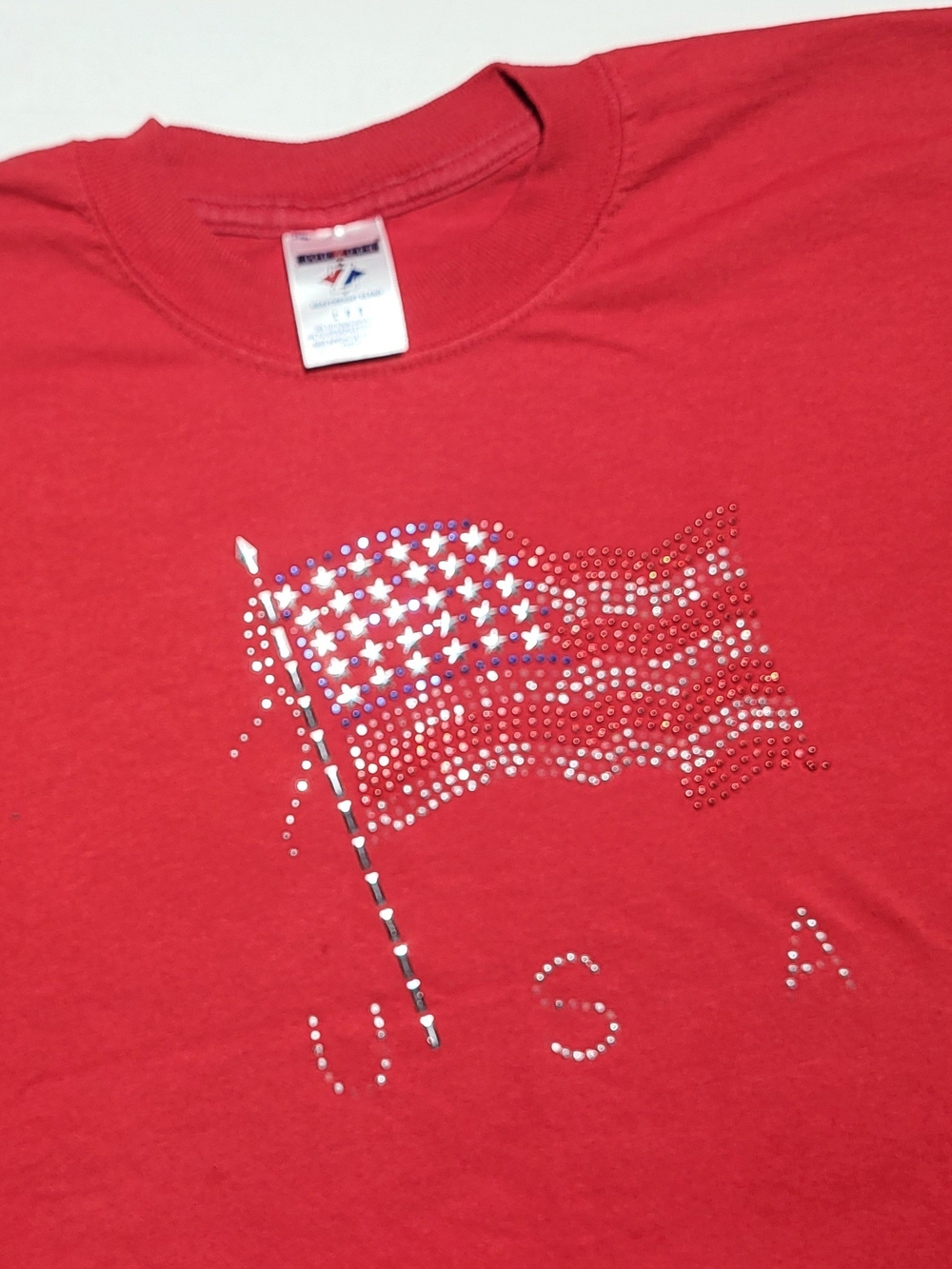 Jerzees Vintage Red Rhinestone USA Flag Tee